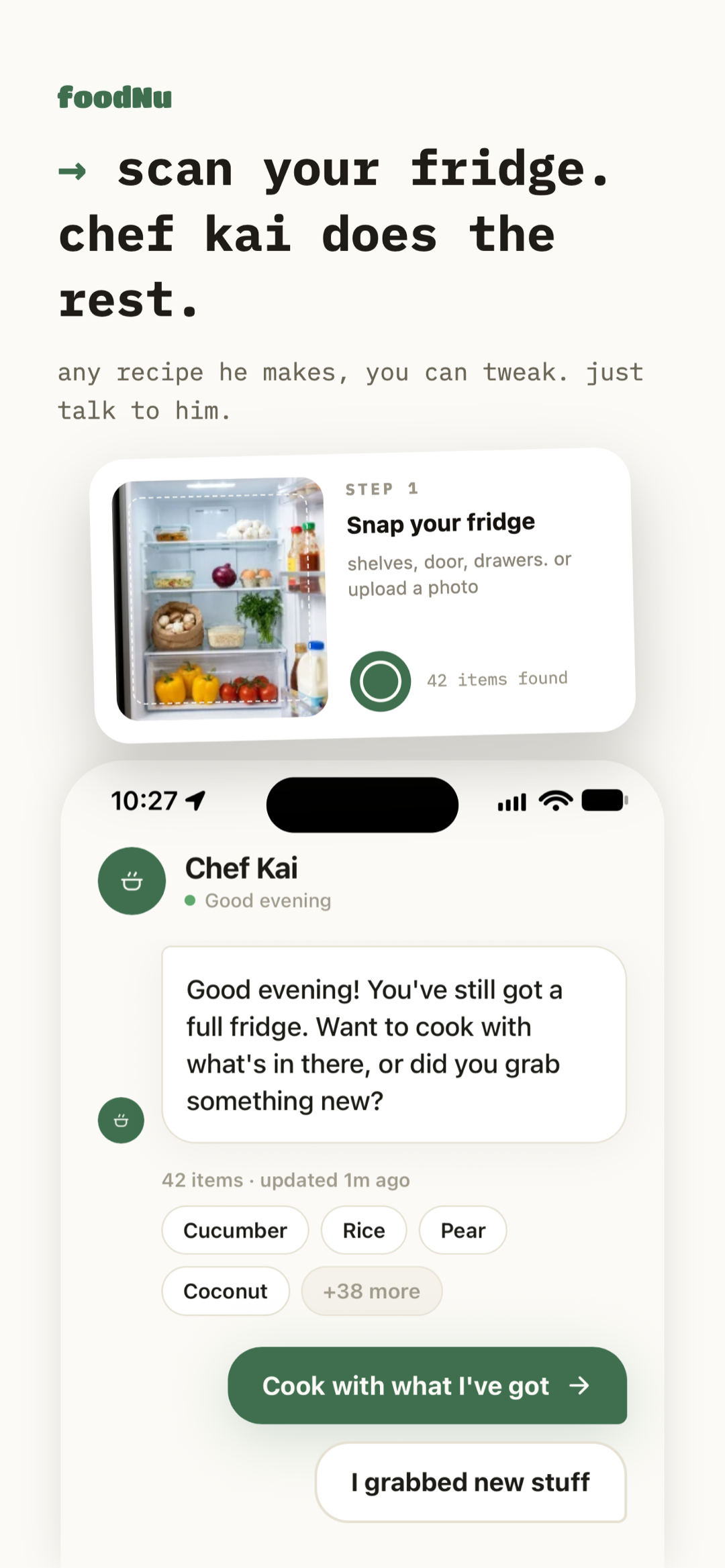 Chef Kai chat suggesting a meal from scanned ingredients