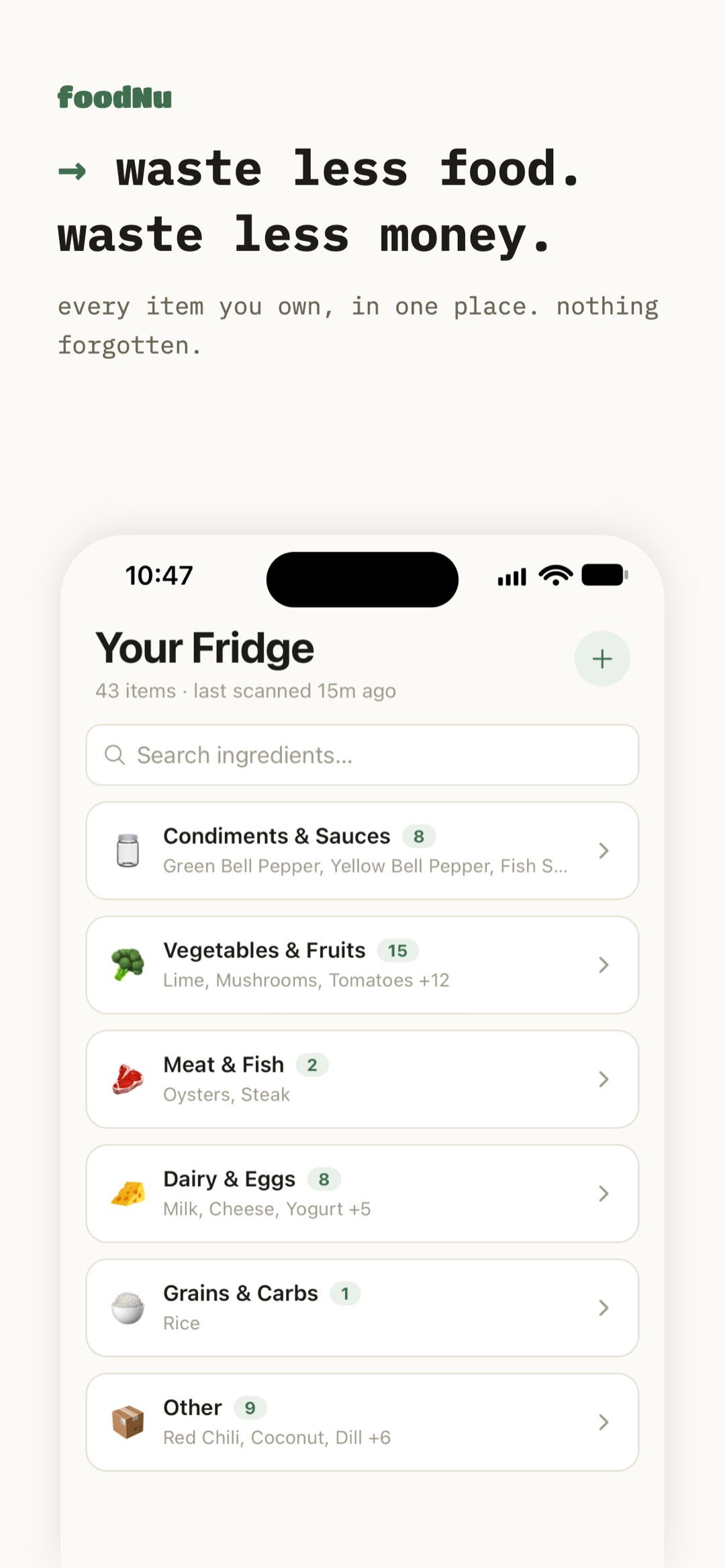 Your Fridge inventory grouped by category
